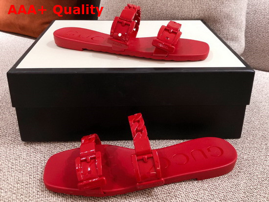 Gucci Womens Rubber Slide Sandal in Red Rubber 624731 Replica