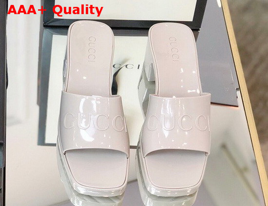 Gucci Womens Rubber Slide Sandal in White Rubber 624730 Replica