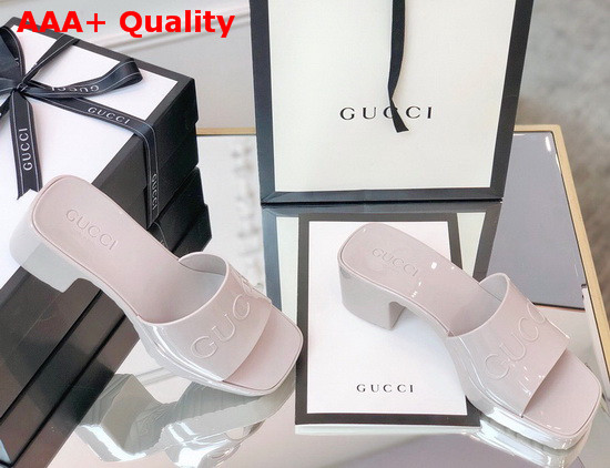 Gucci Womens Rubber Slide Sandal in White Rubber 624730 Replica