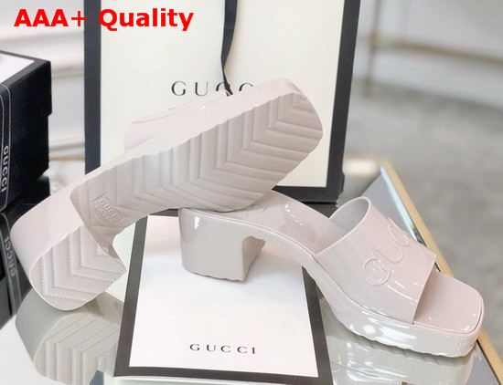 Gucci Womens Rubber Slide Sandal in White Rubber 624730 Replica