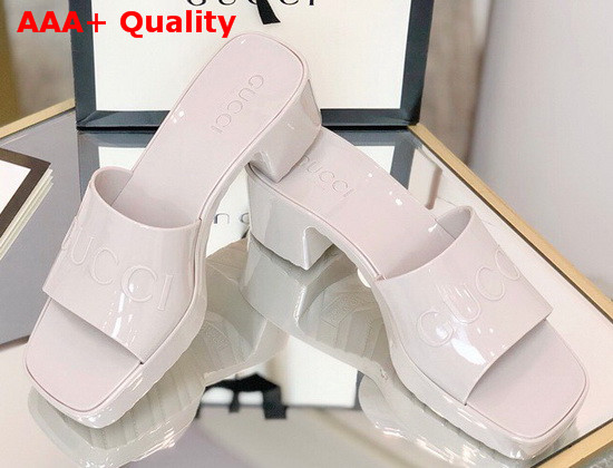 Gucci Womens Rubber Slide Sandal in White Rubber 624730 Replica