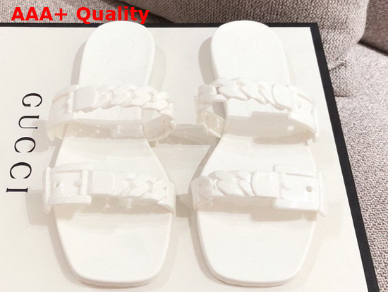 Gucci Womens Rubber Slide Sandal in White Rubber 624731 Replica