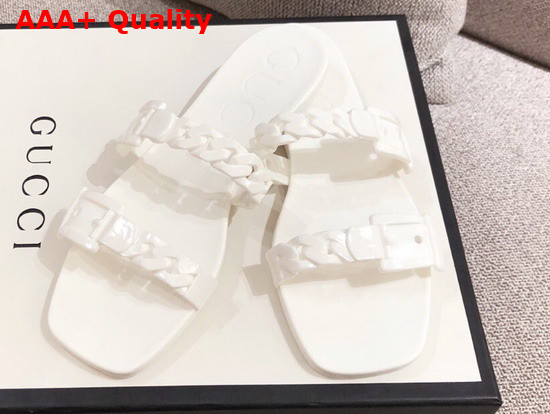 Gucci Womens Rubber Slide Sandal in White Rubber 624731 Replica