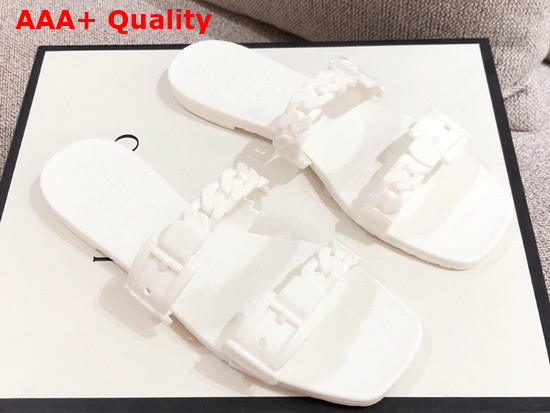 Gucci Womens Rubber Slide Sandal in White Rubber 624731 Replica