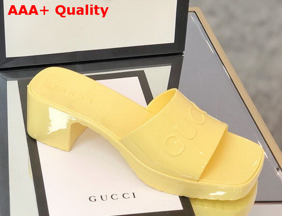 Gucci Womens Rubber Slide Sandal in Yellow Rubber 624730 Replica