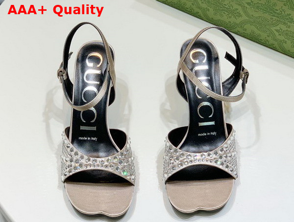 Gucci Womens Sandal with Crystals Beige Silk Satin with Crystals Replica