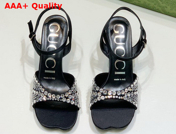 Gucci Womens Sandal with Crystals Black Silk Satin with Crystals Replica