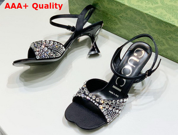 Gucci Womens Sandal with Crystals Black Silk Satin with Crystals Replica