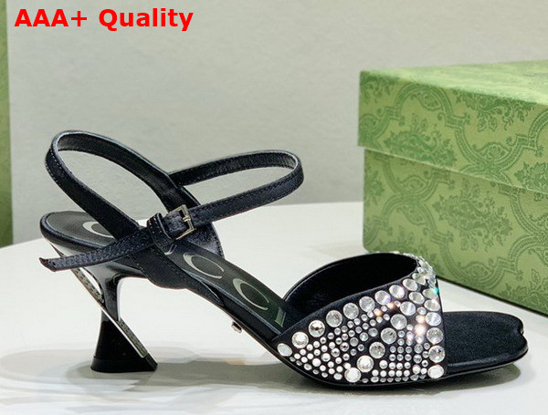 Gucci Womens Sandal with Crystals Black Silk Satin with Crystals Replica