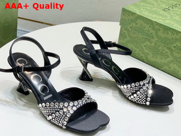 Gucci Womens Sandal with Crystals Black Silk Satin with Crystals Replica