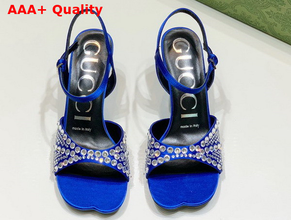 Gucci Womens Sandal with Crystals Blue Silk Satin with Crystals Replica