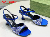 Gucci Womens Sandal with Crystals Blue Silk Satin with Crystals Replica