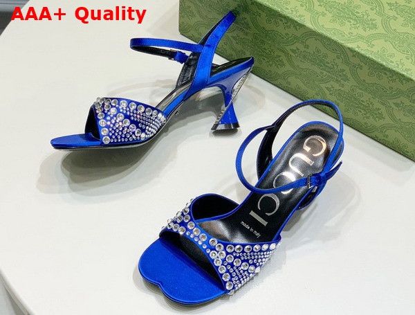 Gucci Womens Sandal with Crystals Blue Silk Satin with Crystals Replica