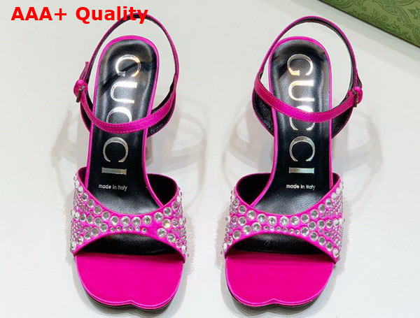 Gucci Womens Sandal with Crystals Fuchsia Silk Satin with Crystals Replica