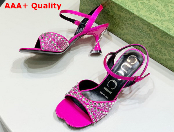 Gucci Womens Sandal with Crystals Fuchsia Silk Satin with Crystals Replica