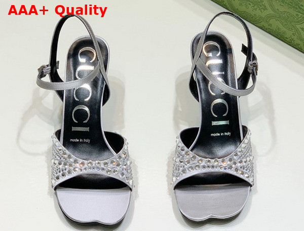 Gucci Womens Sandal with Crystals Silver Silk Satin with Crystals Replica