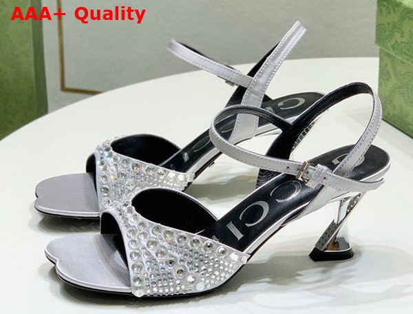 Gucci Womens Sandal with Crystals Silver Silk Satin with Crystals Replica