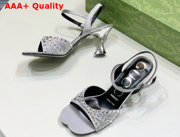 Gucci Womens Sandal with Crystals Silver Silk Satin with Crystals Replica