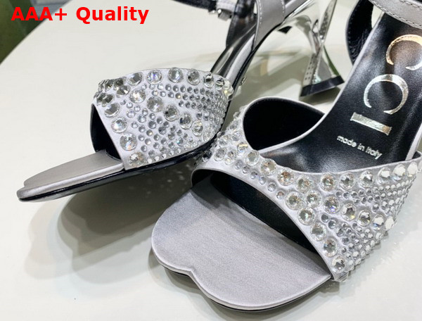 Gucci Womens Sandal with Crystals Silver Silk Satin with Crystals Replica