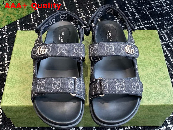 Gucci Womens Sandal with Double G Black and Grey GG Denim 771575 Replica