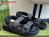 Gucci Womens Sandal with Double G Black and Grey GG Denim 771575 Replica