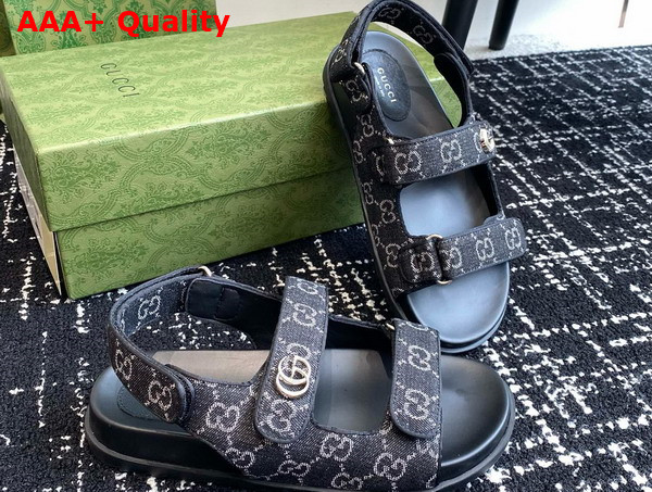 Gucci Womens Sandal with Double G Black and Grey GG Denim 771575 Replica