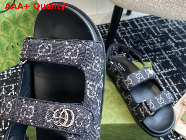 Gucci Womens Sandal with Double G Black and Grey GG Denim 771575 Replica