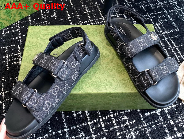 Gucci Womens Sandal with Double G Black and Grey GG Denim 771575 Replica