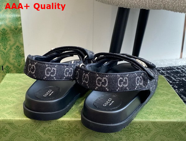 Gucci Womens Sandal with Double G Black and Grey GG Denim 771575 Replica