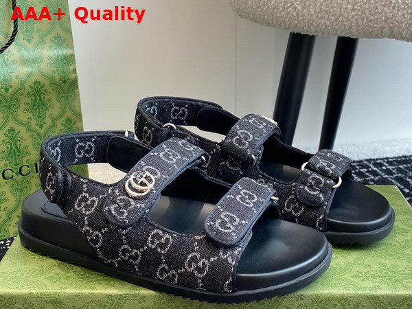 Gucci Womens Sandal with Double G Black and Grey GG Denim 771575 Replica