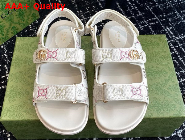 Gucci Womens Sandal with Double G Ivory GG Crystal Canvas 771749 Replica