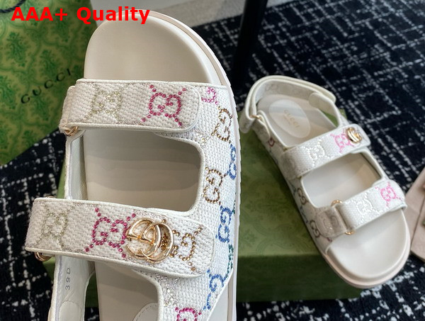 Gucci Womens Sandal with Double G Ivory GG Crystal Canvas 771749 Replica