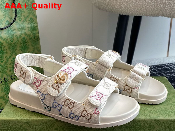 Gucci Womens Sandal with Double G Ivory GG Crystal Canvas 771749 Replica