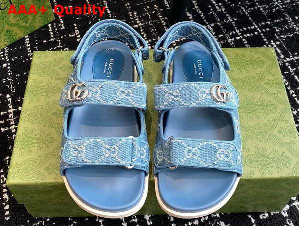 Gucci Womens Sandal with Double G Light Blue and Ivory Denim 771575 Replica