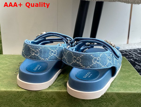 Gucci Womens Sandal with Double G Light Blue and Ivory Denim 771575 Replica