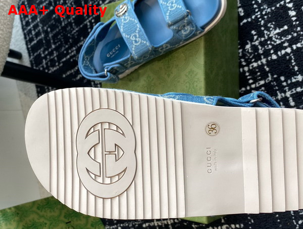 Gucci Womens Sandal with Double G Light Blue and Ivory Denim 771575 Replica