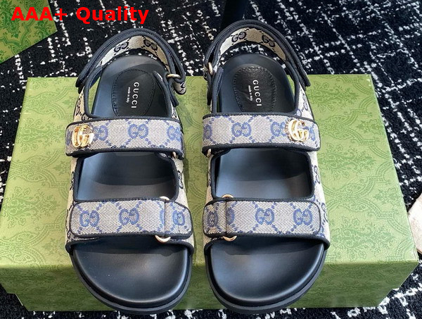 Gucci Womens Sandal with Double G in Beige and Blue GG Canvas 771575 Replica