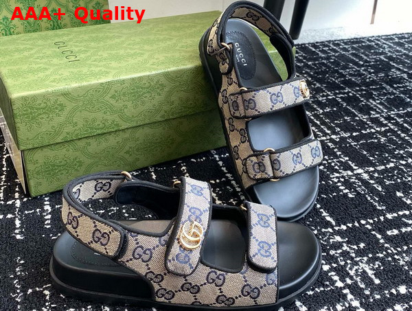 Gucci Womens Sandal with Double G in Beige and Blue GG Canvas 771575 Replica