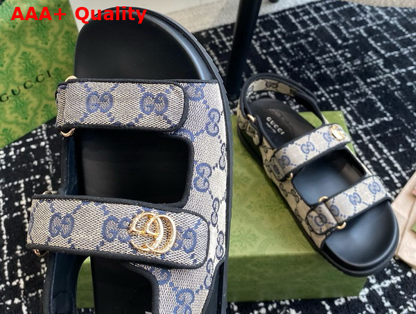 Gucci Womens Sandal with Double G in Beige and Blue GG Canvas 771575 Replica