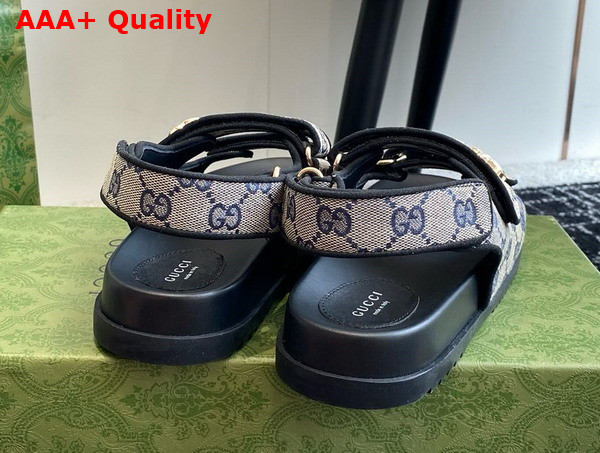 Gucci Womens Sandal with Double G in Beige and Blue GG Canvas 771575 Replica