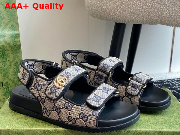 Gucci Womens Sandal with Double G in Beige and Blue GG Canvas 771575 Replica