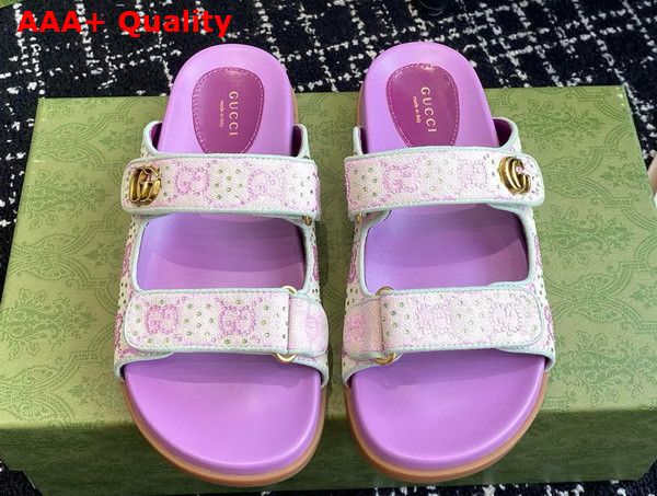 Gucci Womens Sandal with Double G in Purple and Green Crystal Canvas 780066 Replica