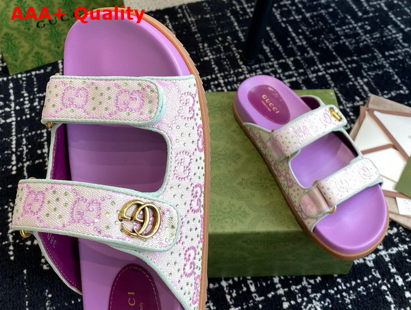 Gucci Womens Sandal with Double G in Purple and Green Crystal Canvas 780066 Replica