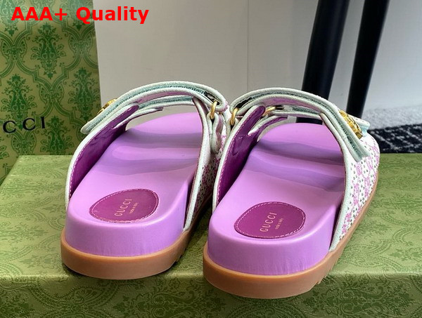 Gucci Womens Sandal with Double G in Purple and Green Crystal Canvas 780066 Replica