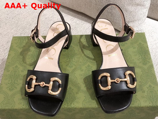 Gucci Womens Sandal with Horsebit Black Leather 655413 Replica