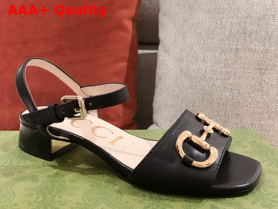 Gucci Womens Sandal with Horsebit Black Leather 655413 Replica