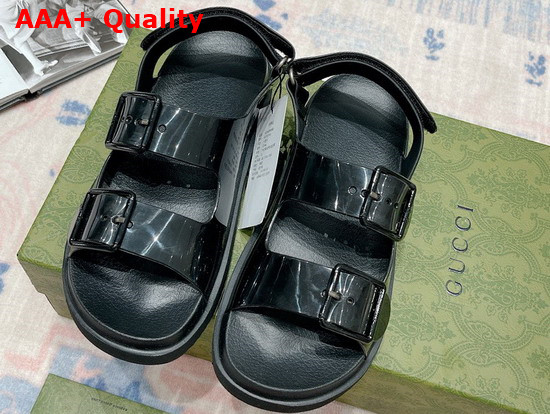 Gucci Womens Sandal with Mini Double G Black Rubber 660243 Replica