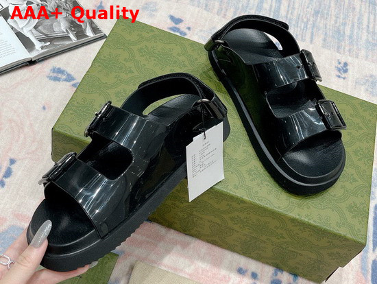 Gucci Womens Sandal with Mini Double G Black Rubber 660243 Replica