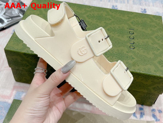 Gucci Womens Sandal with Mini Double G Off White Rubber 660243 Replica