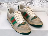 Gucci Womens Screener Leather Sneaker Butter Leather with Beige Ebony Original GG Canvas Green Leather Details 570443